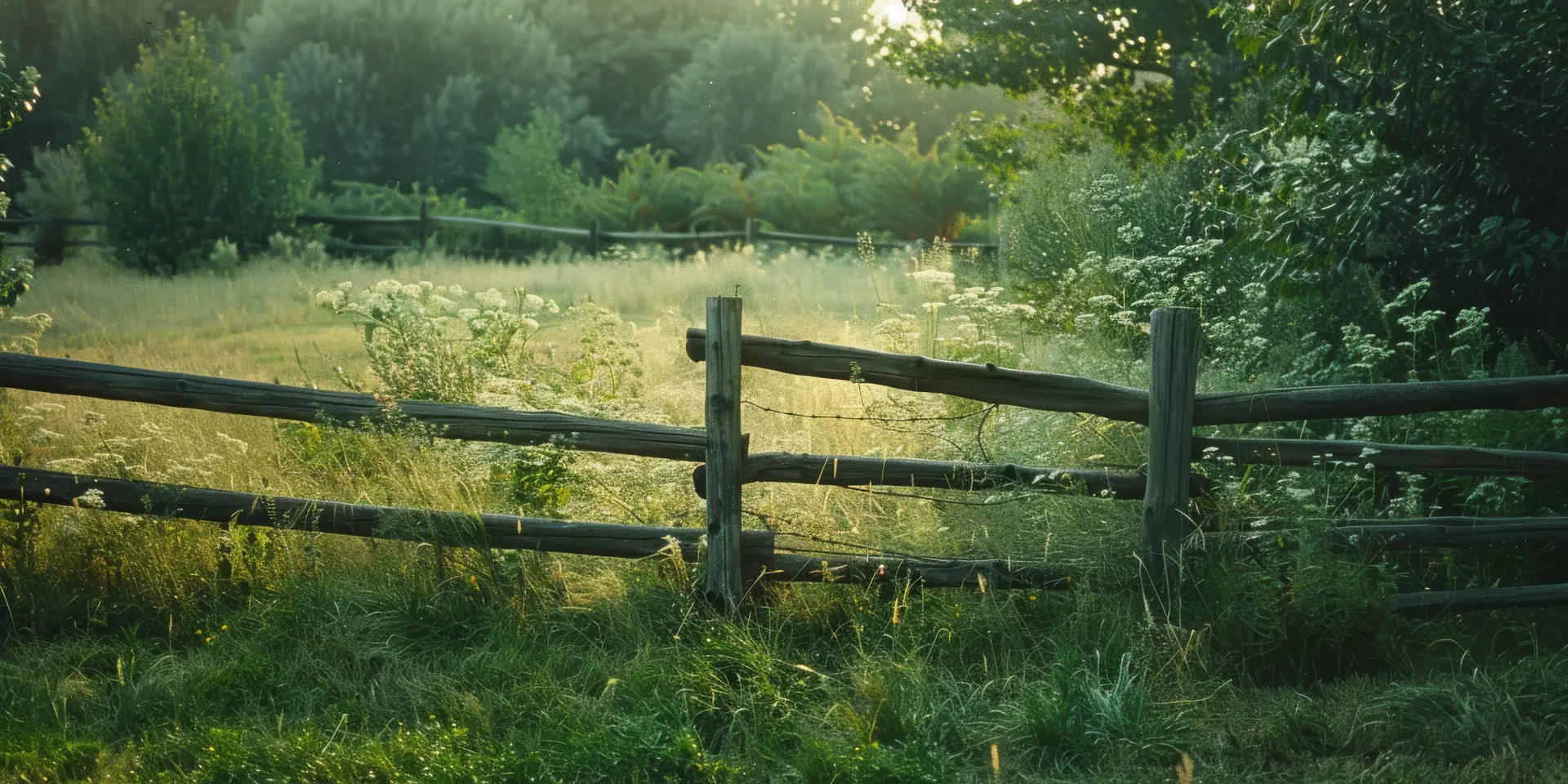 Golden meadow with a wooden fence in Waller County, Texas